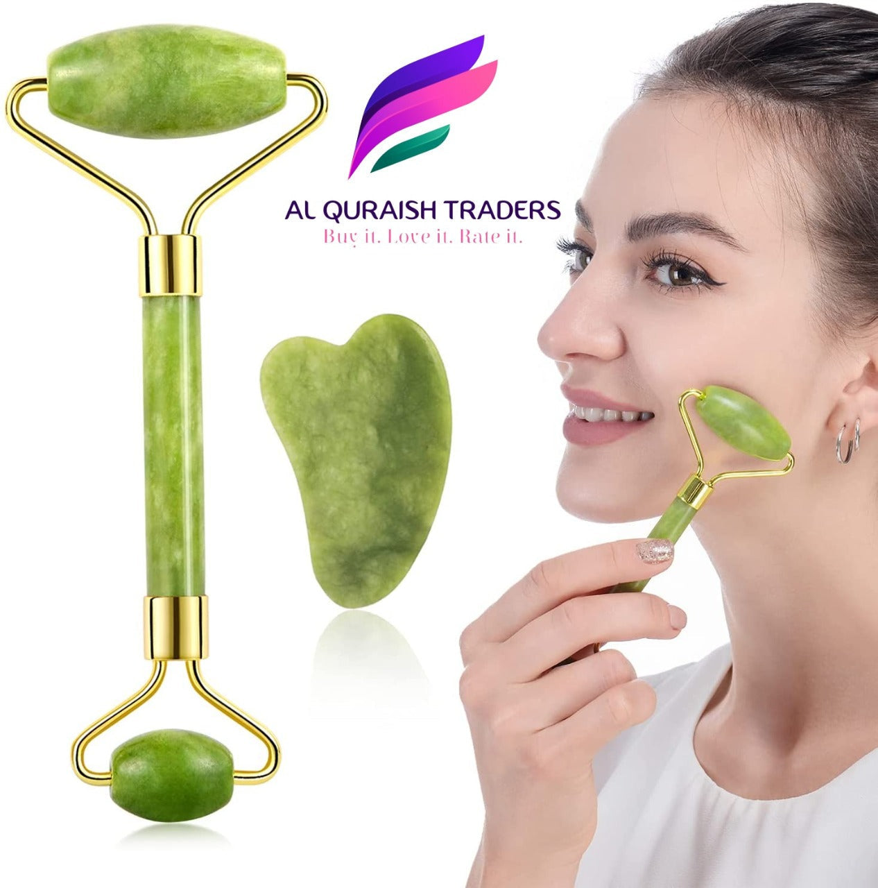 Anti Aging Natural Jade Roller With Gua Sha Stone